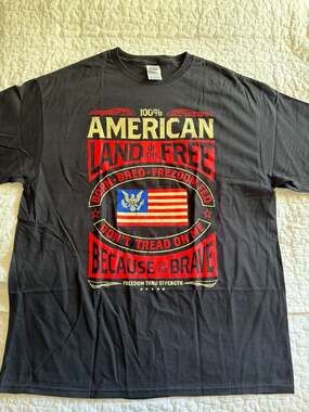 100% American Land of the Free Patriotic Graphic T-Shirt Size XL